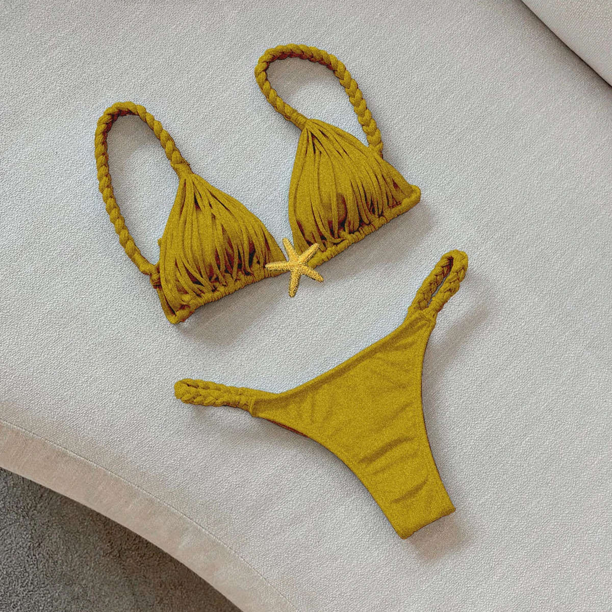 Fivepointed Star Brazilian Bikini Swimwear Womens Braided Rope Swimsuit Two Piece Set Female Sexy Mujer Beachwear 250609