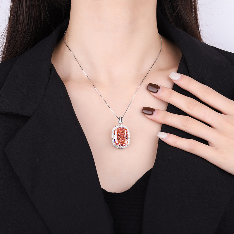 S925 Silver High-Carbon Diamond Radiant Cut Square Pendant Necklace, 15x20mm Design, Stylish Women's Jewelry, Elegant Affordable Luxury Piece