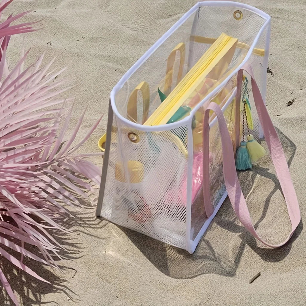 Large Clear Beach Bag - Waterproof Sandproof Tote with Handles for Swimming Vacation Sports Gear 250611