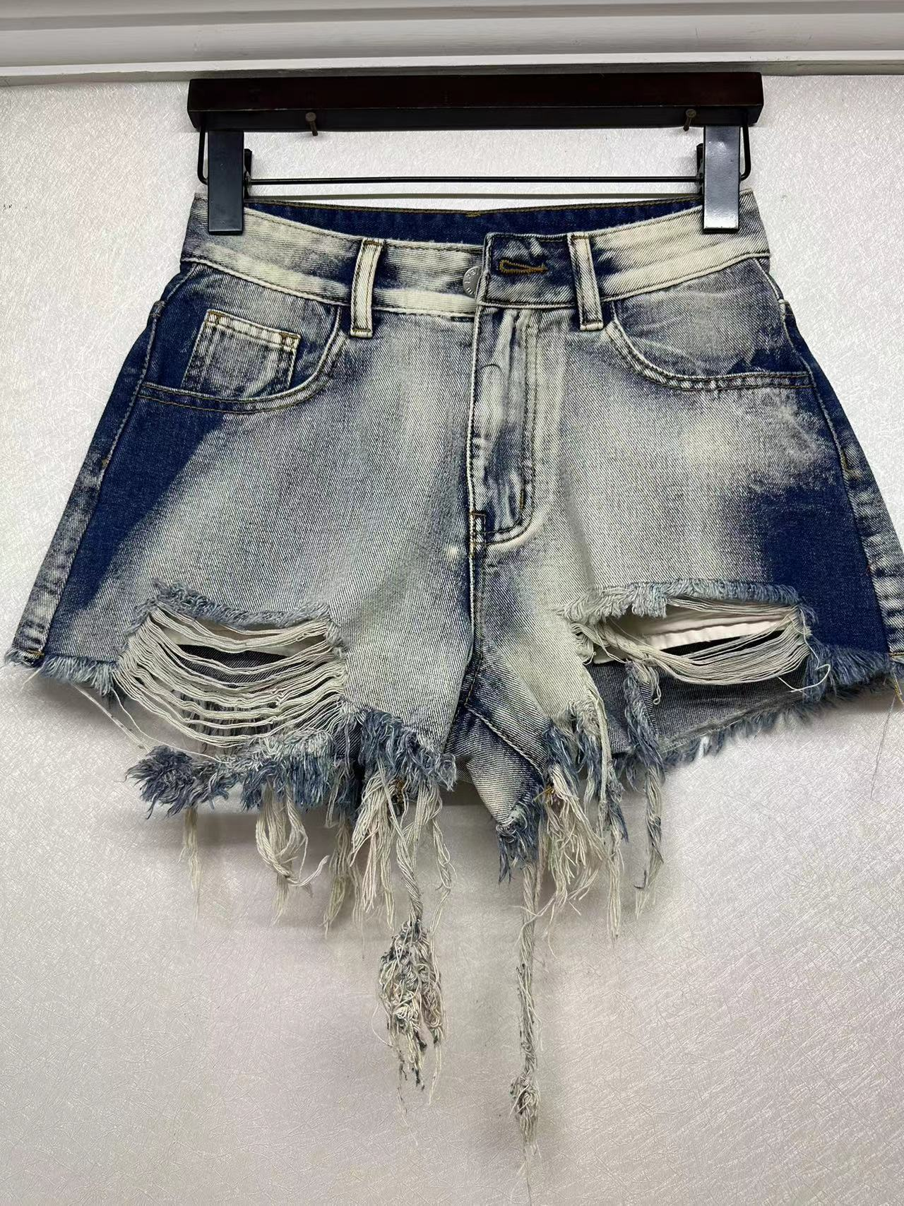 High waisted ripped denim shorts factory customized wholesale can be changed into short skirt 24-0149 24-0149-1