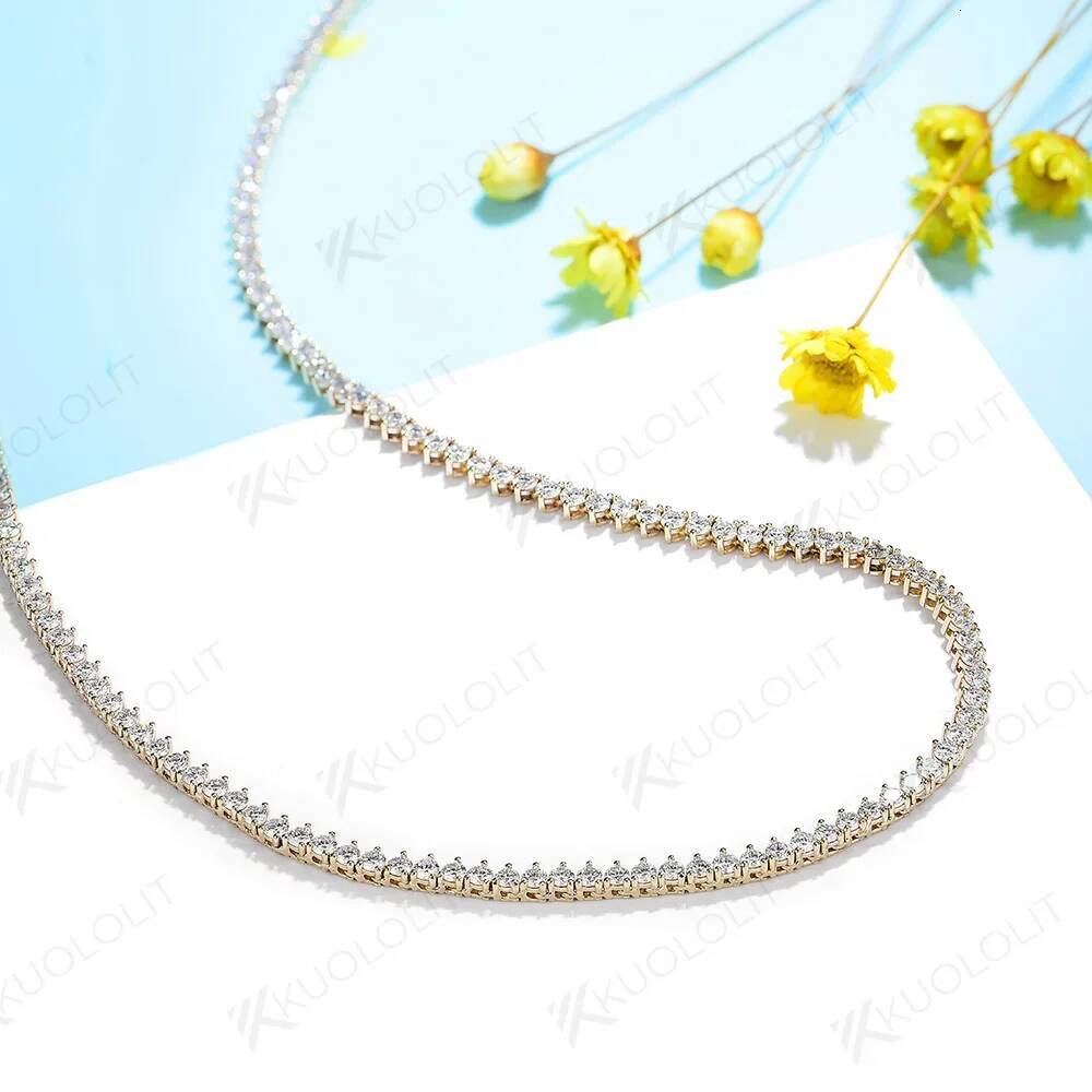 Kuololit 5.25CTW Moissanite Tennis Necklaces Women Men Solid 14K 10K Gold Sier Chain for Engagement Party Christmas