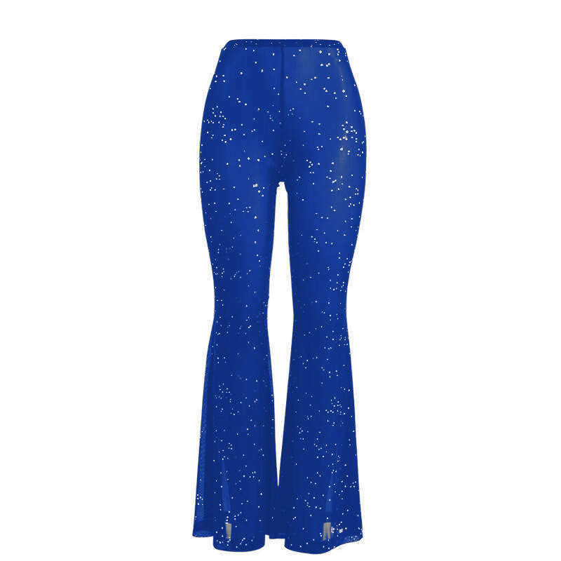 Women's Sexy Mesh Sheer Plastic Wide Leg Pants B5