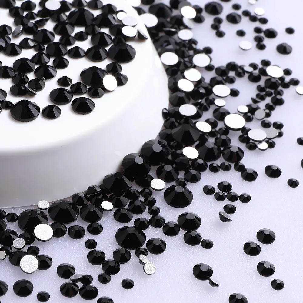 1440PcsPack Mix Size SS3SS20 Black Glass Flat Back Glitter Diamond Non fix s for Nail Art Clothes 250606