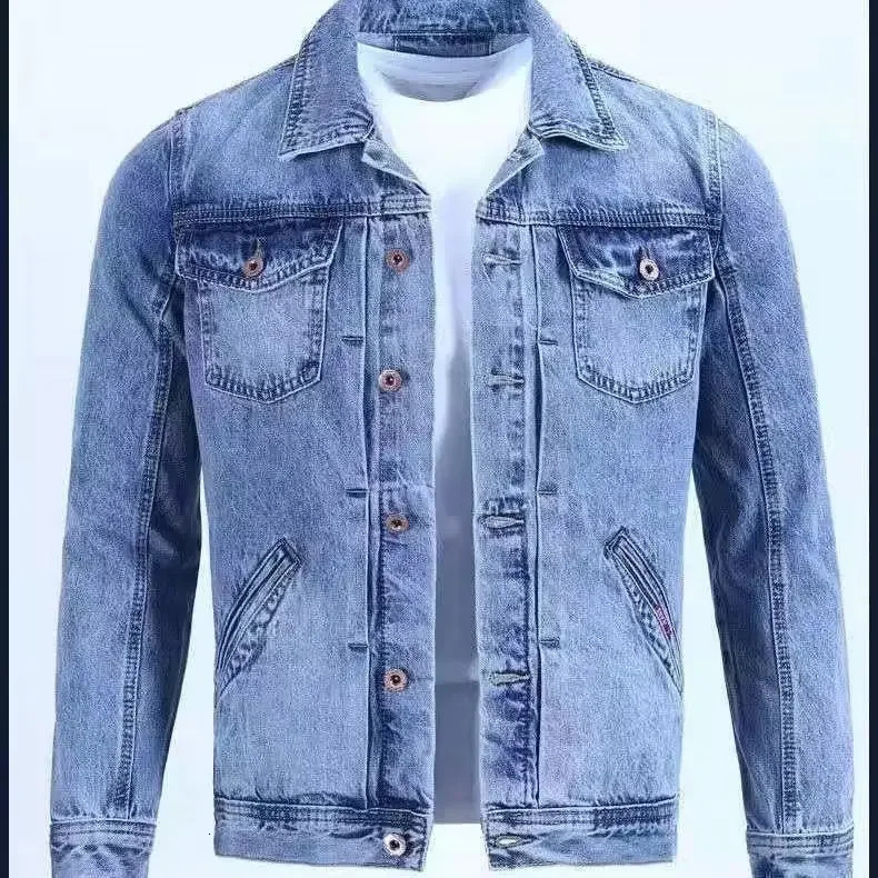 Autumn Vintage Denim Jacket For Men Trendy Cool Workwear Korean Style Slim Fit Casual Top Outerwear Thin Regular Length 250611