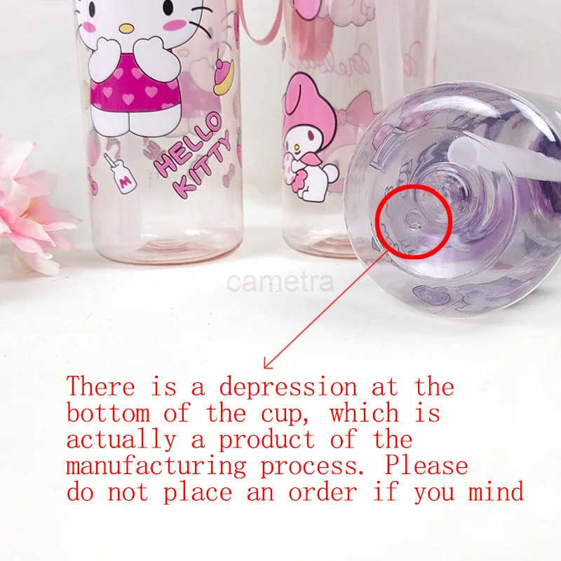 Sanrio 800ML Childrens Cartoon Kuromi Transparent Pop-up Spout Water Cup Hand-held Strap Anti-fall Kettle Portable Outdoor Space CupXJ25