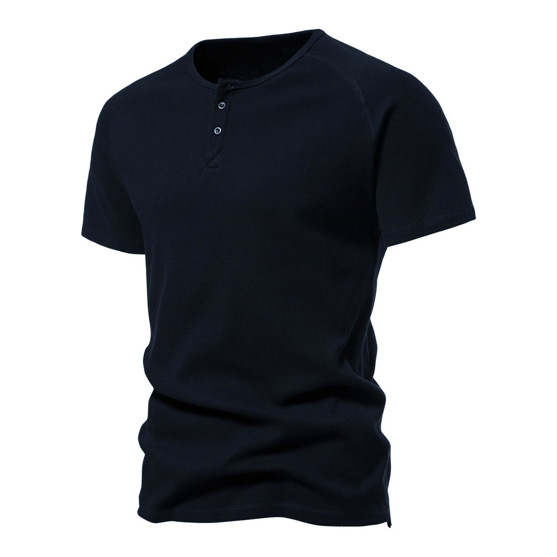 New Men's Henley Shirt 2025 Youth Solid Color Simple Half Cardigan Short Sleeve Cotton T-Shirt for Men