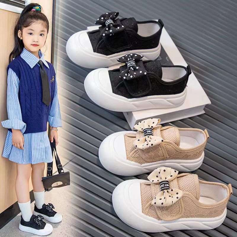 Ddmyshoesvip Children S children's shoes Canvas Girls Bowknot Spring New Style Toddler Soft Sole Casual Baby Shoes