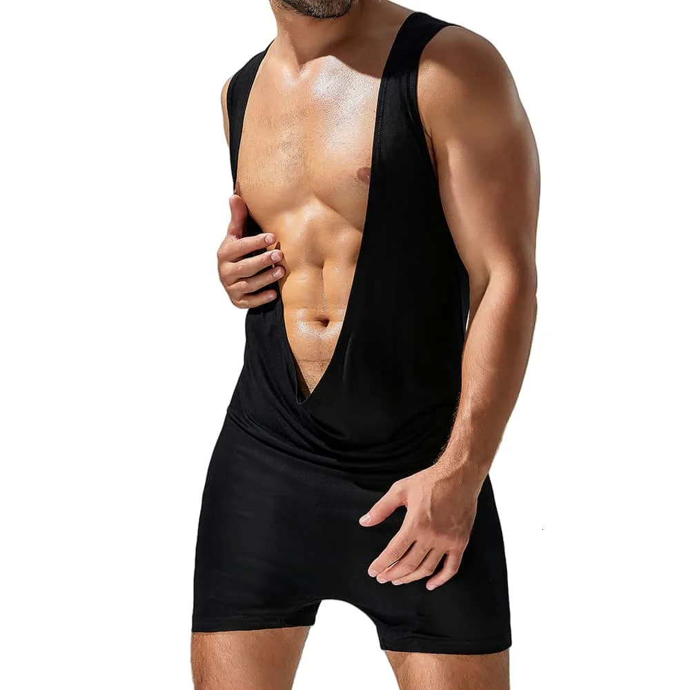 TAUWELL Men Bodysuits Undershirts Tank Tops Bodybuilding Jumpsuit Shorts Onepiece Loungewear Vest Gym Fitness Singlet 250609