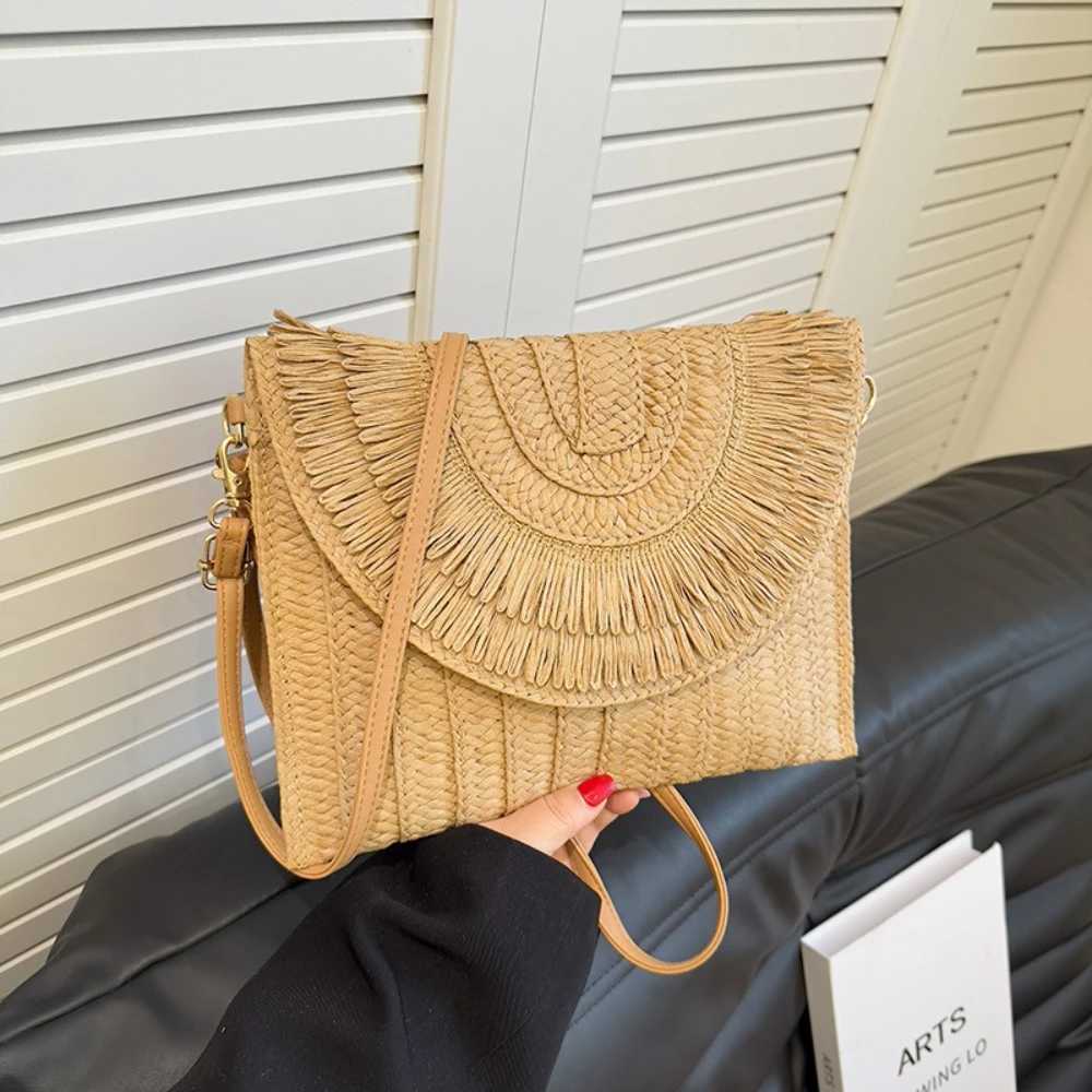Raffia Straw Woven Bags Fashion Ladies Wrist Clutches Summer Women Shoulder Crossbody Bags Handmade Handbags Purse Beach Bag XJ250610