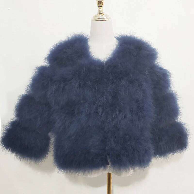 Newowlbie Sexy Ostrich Hair Turkey Fur Coat Plus Leather Women's Genuine Down Short Jacket Retail / Wholesale