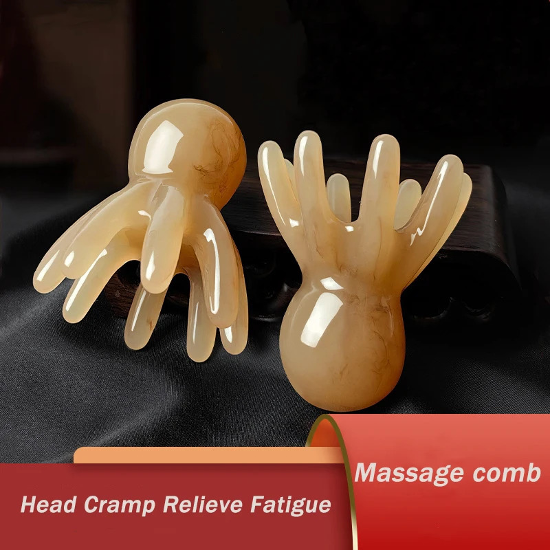 Resin Octopus Massage Comb Head Meridian Scraping Scalp Brush Acupuncture SPA Gua Sha Fatigue Relief Massag 250605