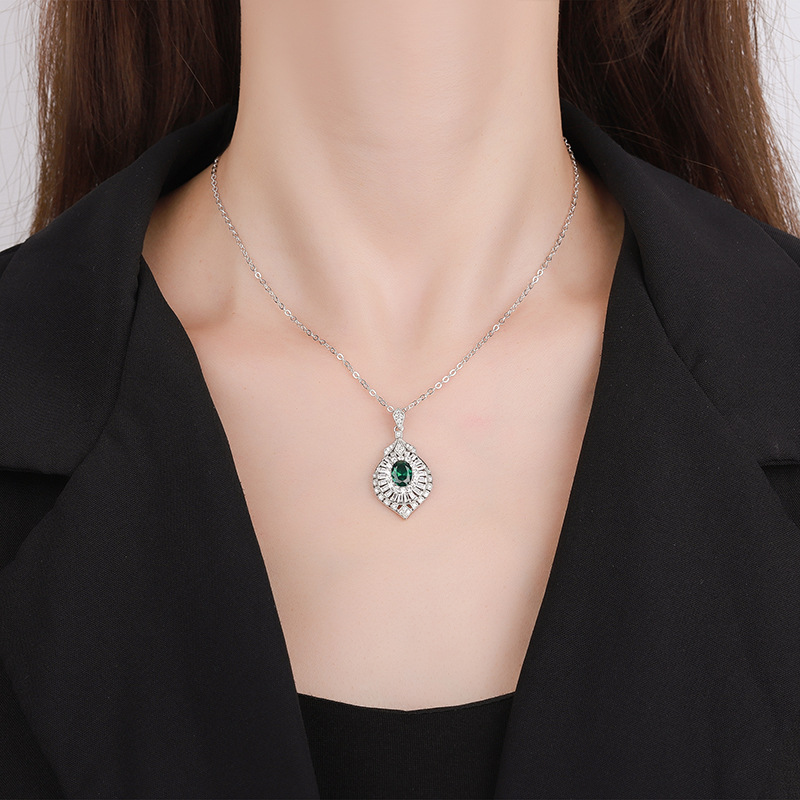 S925 Silver Faux Colored Gemstone Teardrop Pendant Necklace, 6x8mm Main Stone Luxury Fashion Design, Elegant Women's Jewelry, Perfect for Any Occ