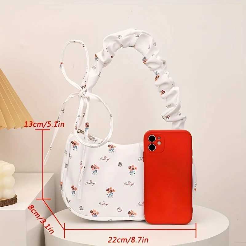Chic Floral Nylon Shoulder Bag - Elegant Underarm Purse with Fixed Strap Zip Closure for Women XJ250610