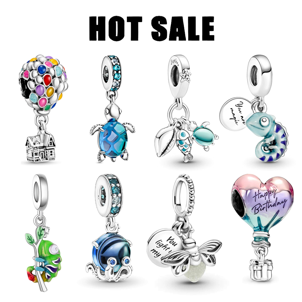 FewDook 2025 Hot Sale Silver Plated Chameleon Firefly Turtle Dangle Charm Fits Original Pan Charm Bracelet Animal Serise Charm Beads DIY Women Fine Jewelry Gift