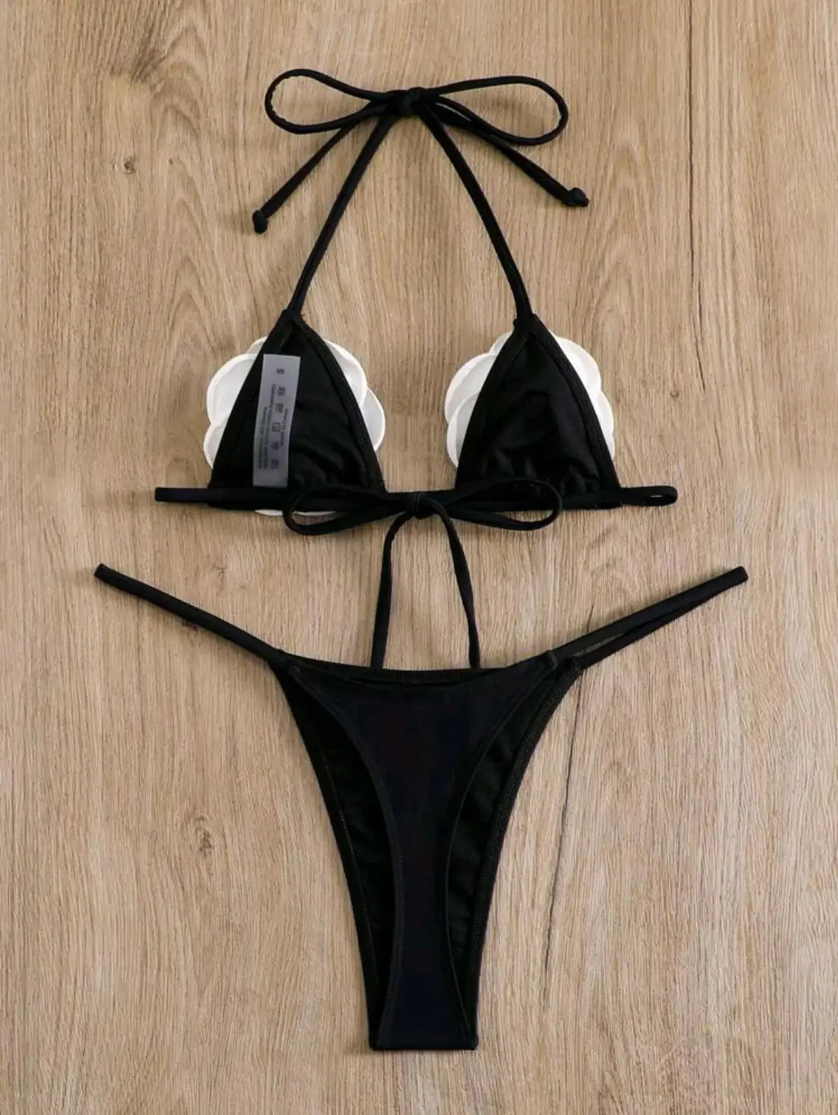 Sexy 3D Rose Flaral Bikinis Sets Women Halter Black Push Up Bra Micro Swimsuit 2025 Brazilian Beach Bathing Suit Thong Swimwear 250611