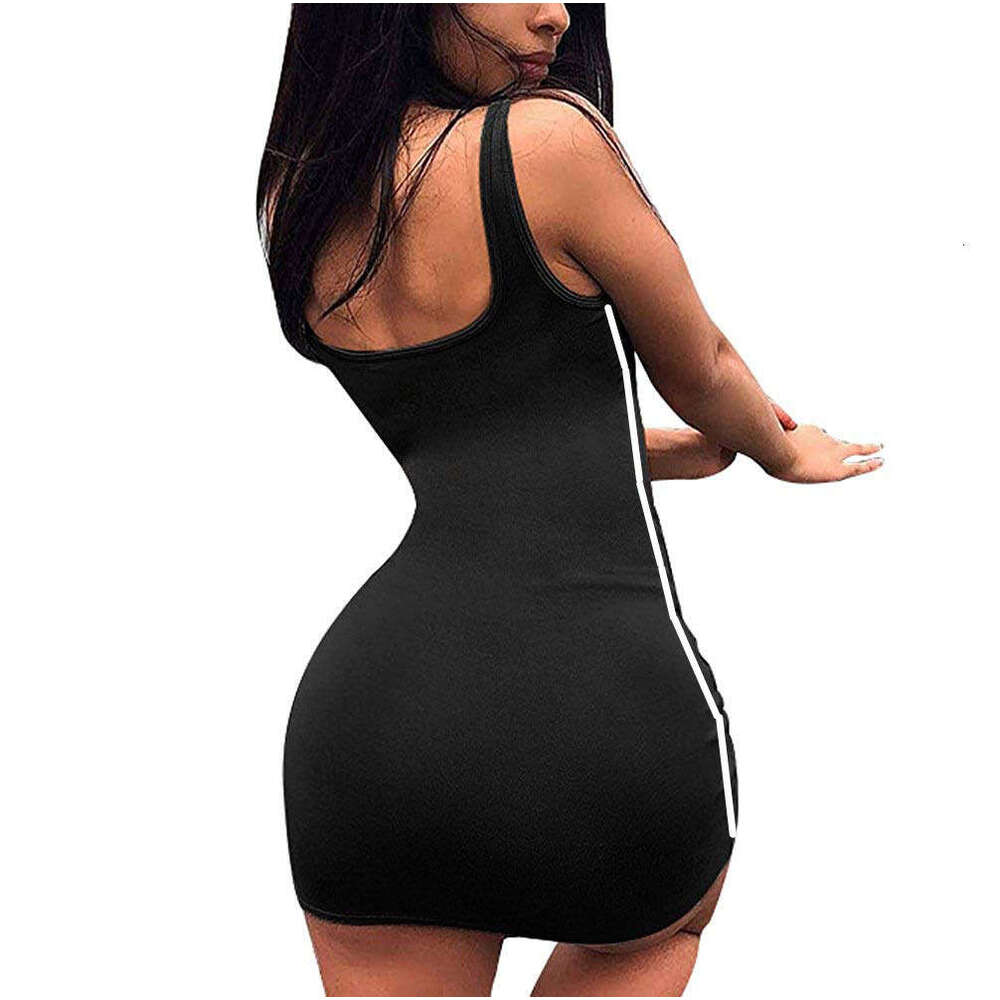 Women's Striped Patchwork Sexy Bodycon Spaghetti Strap Dress Slim Fit B5