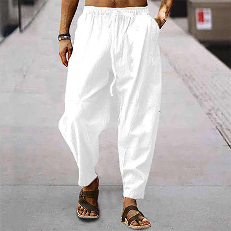 Summer Men's Hip-Hop Breathable Cotton Linen Loose Casual Sports Pants B5