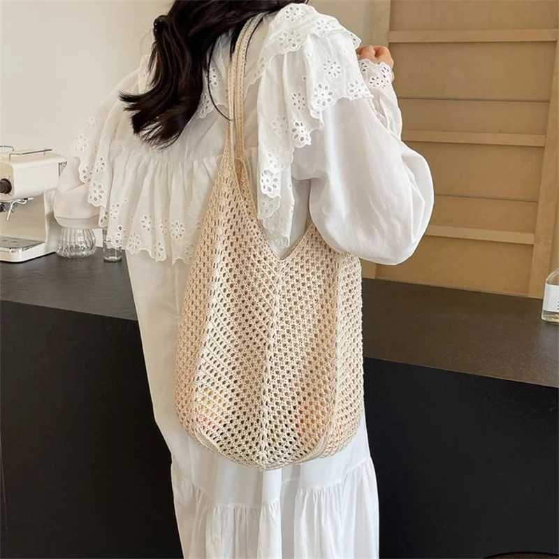 Women Crochet Tote Candy Bag Fashion Knitted Large Capacity Woven Shoulder Bags Solid Color Simple Shopping Bag for Summer Beach XJ250610