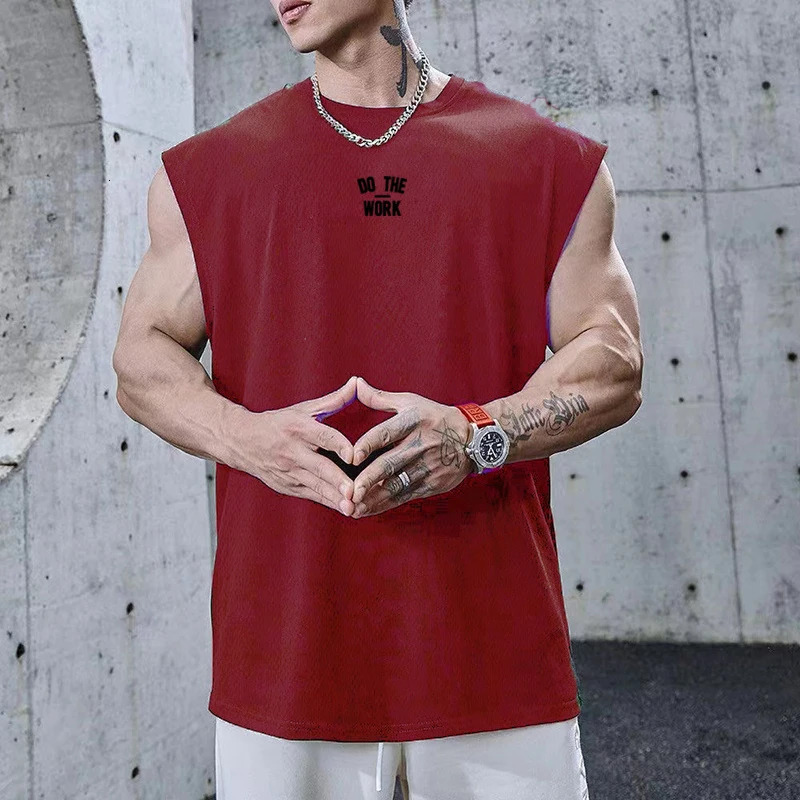 Mens Summer Quicklydry Tank Top Breathable Casual Loose Fitness Sports Sleeveless Shirt Bodybuilding Printed Undershirt 250609