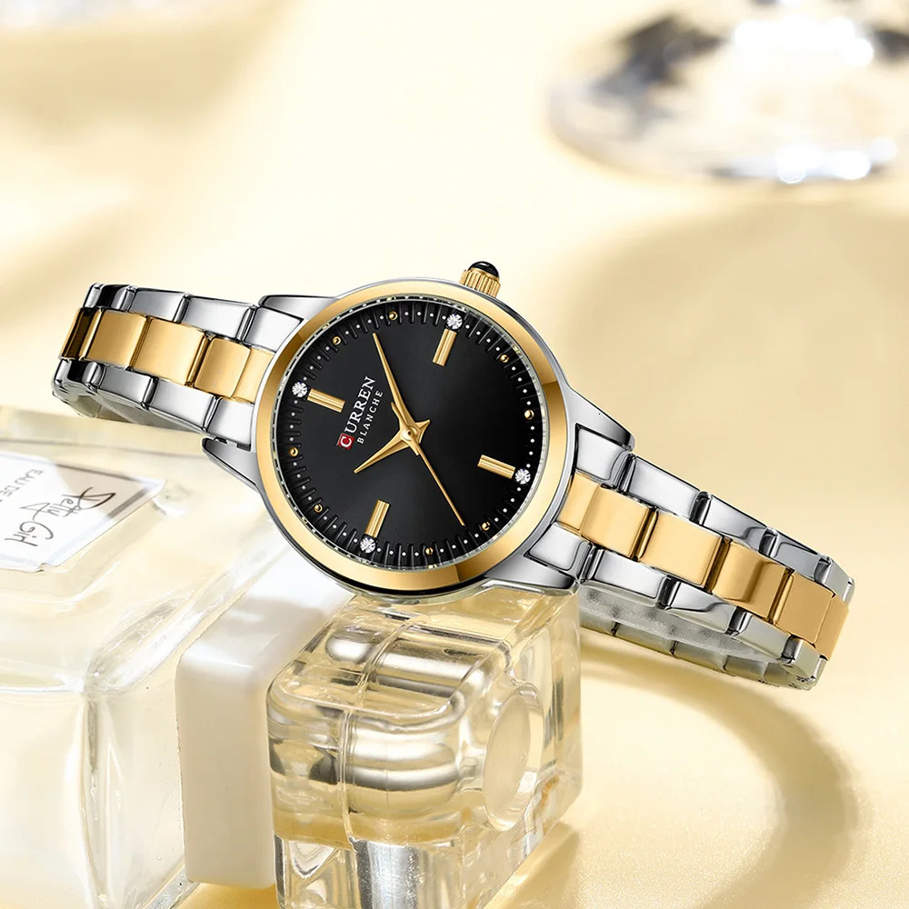 CURREN Simple Round Dial Fashion Dress Quartz Watches for Ladies with Stainless Steel Bracelet Wristwatches 250606