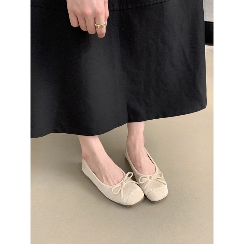 Round Toe Shallow Mouth Single Shoes for Women Spring and Autumn New Leather Ballet Fairy Style Gentle Slip-On Soft Flat Loafers ddmythur