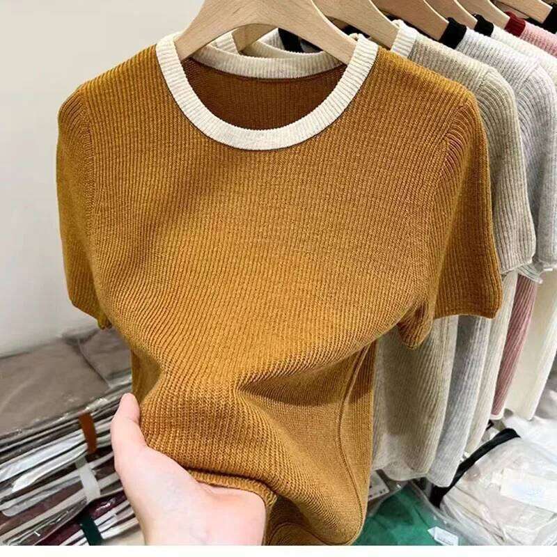 Spring Summer New Short-sleeved Women Sweaters O-neck Slim Pullover Knitted Sweater Casual Clothes Pullovers Thin Knit Tops 2024