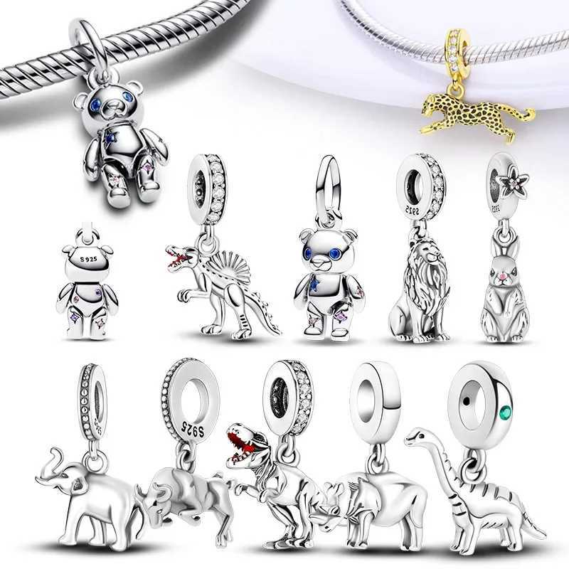 925 Sterling Silver Animal Dinosaur Lion Wolf Tiger Rabbit Pendant Fit Charm Original Bracelet DIY Fine Jewelry Making for Women XJ250611