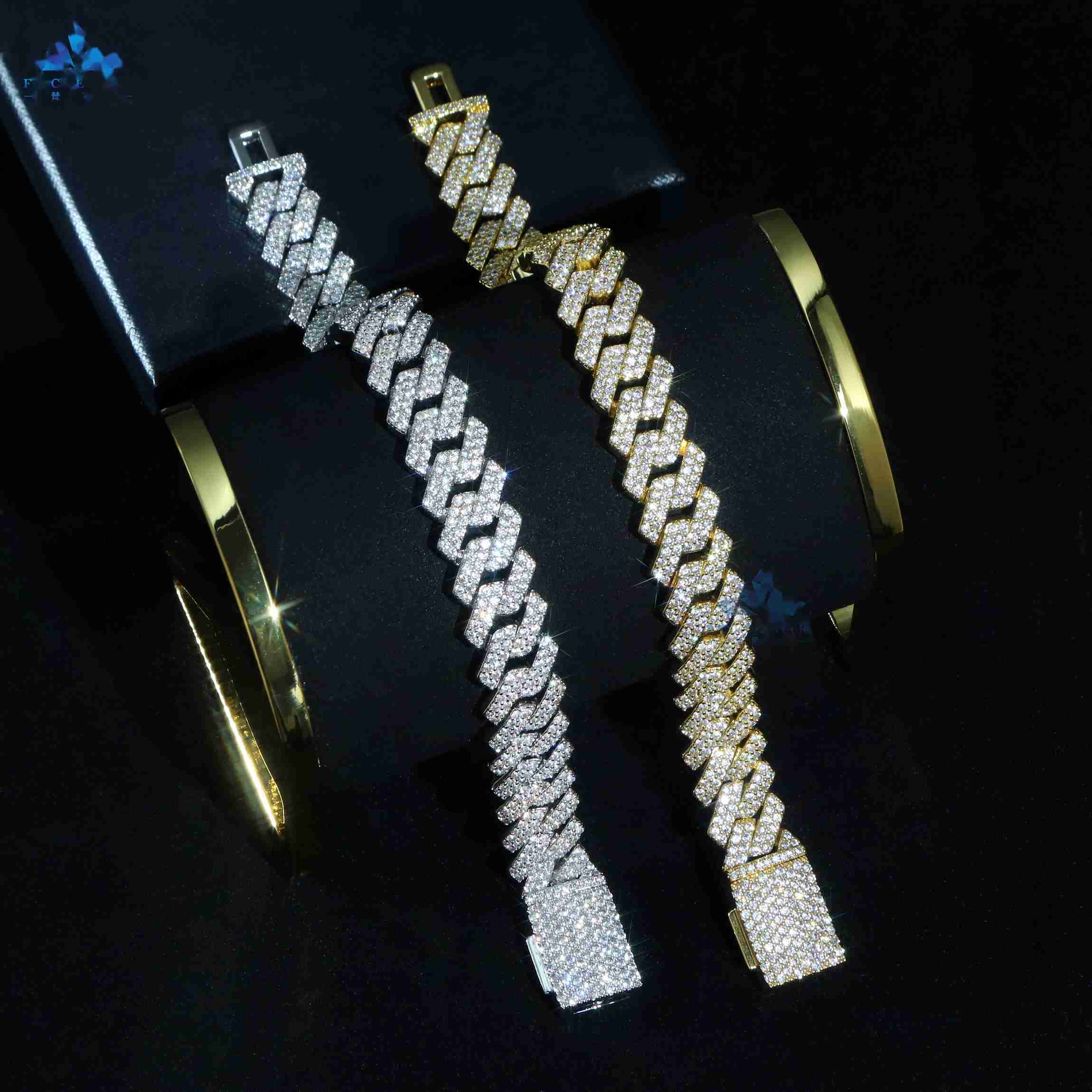 OACOCA Out Vvs Moissanite 2 Rows Cuban Chain Necklace 925 Sterling Silver Diamond Moissanite 10mm 12mm Cuban Link Chain