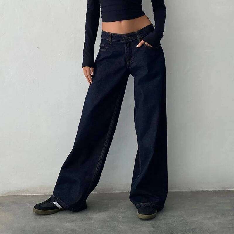 Maemukilabe Women Y2K Aesthetic Low Rise Baggy Jeans Loose Fit Boyfriend Straight Wide Leg Denim Pants Trendy Stretch Trousers
