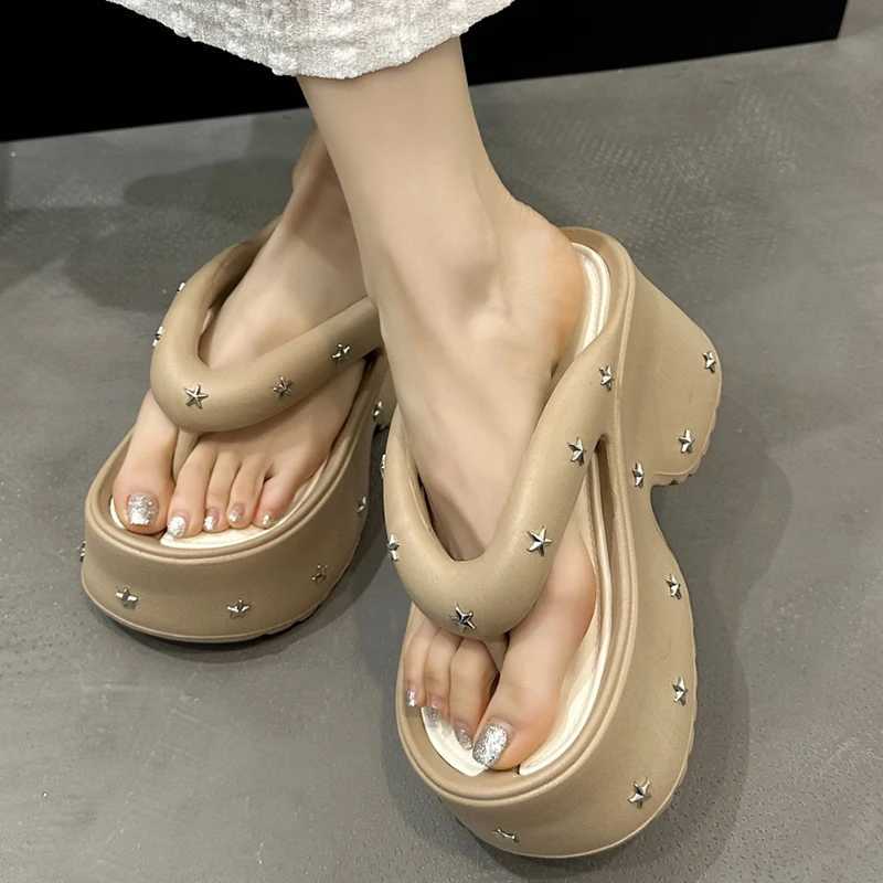 Thick Bottom Eva Wedge Flip Flops for Women Fi Star Decor Chunky Platform Sandals Woman 2025 Summer N Slip BeacXJ250610