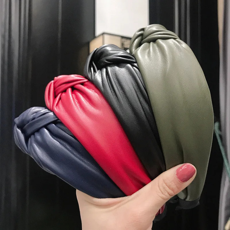 Fashion Solid Colors Hair Knotted Hairband For Women Cross Hair Hoops Leather Knot Girl Hair Accessories Adult Headband Sale 250610