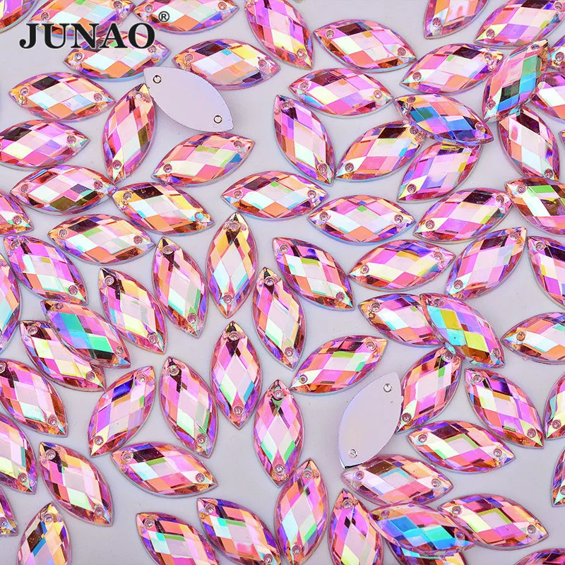 JUNAO 100pc 715mm Pink AB Sewing s Flat Back Horse Eye Sew On Strass Crystal Loose Acrylic Bead Stone For Needlework 250606