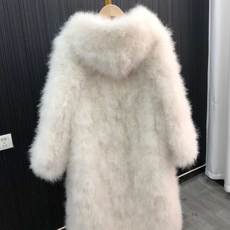 Length With Cap Fluffy Feather Marabou Jacket Winter Womens Clothing Outerwear Warm Coat Eveningwear Wife's Gift Turkey Feather