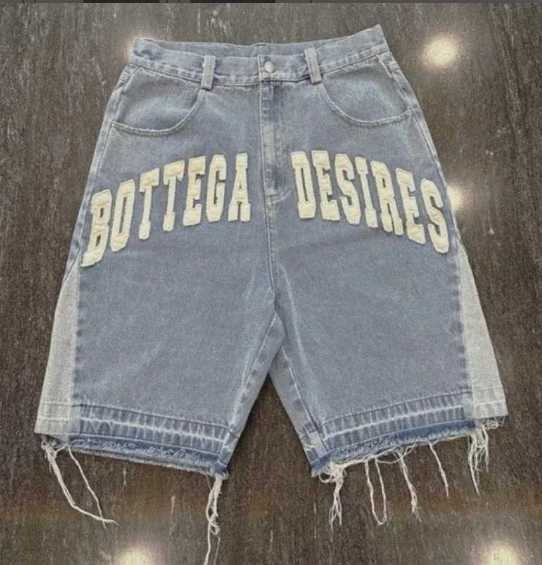 Y2K Street Harajuku Letter Pattern Embroidery Baggy Denim Shorts Men American Style New Fashion Gothic High Waist Short Jeans