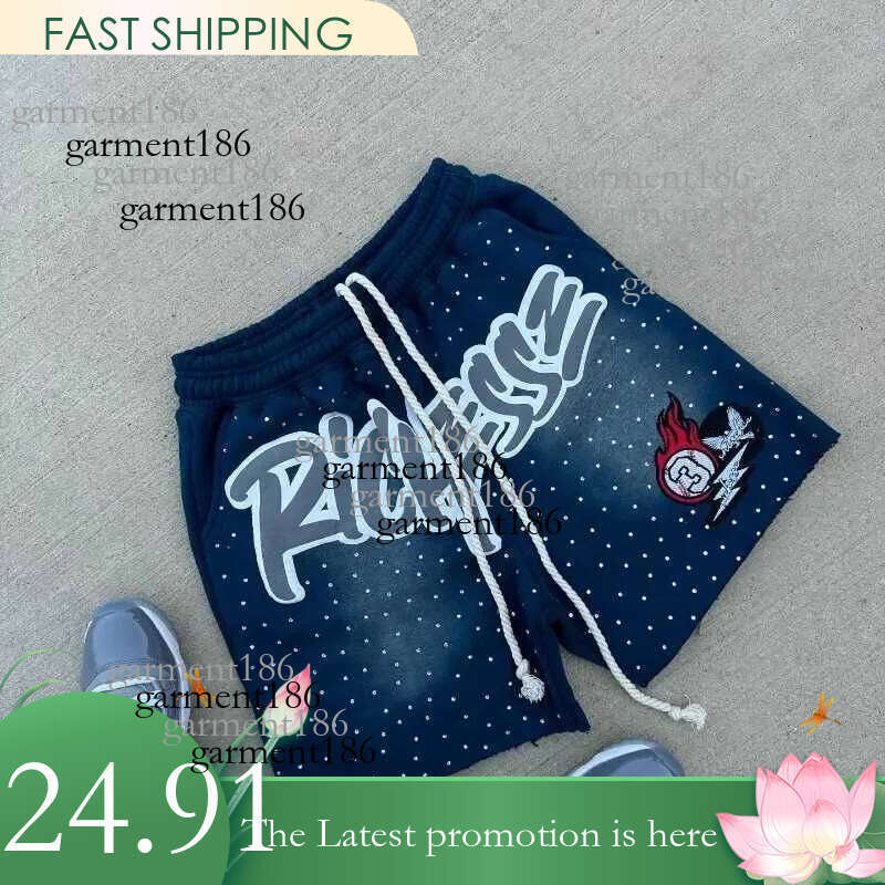 Y2K Harajuku mens shorts with rhinestone letter printed cotton sweater fashionable new hip-hop basketball street loose casual shorts X25 7a4