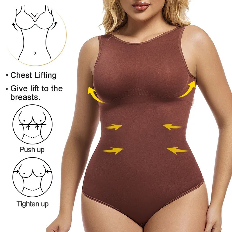 MISSMOLY Women Body Shaper Round Neck Backless Tank Tops Waist Trainer Tummy Control Shapewear Thong Butt Lifter Bodysuits 250610