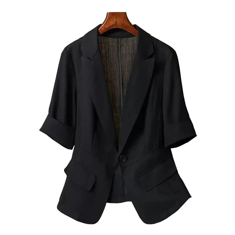 Summer Thin Small Suit Jacket Women Casual Slim ShortSleeved Coat Female Plus Size Loose Blazer Top Fashion 250610