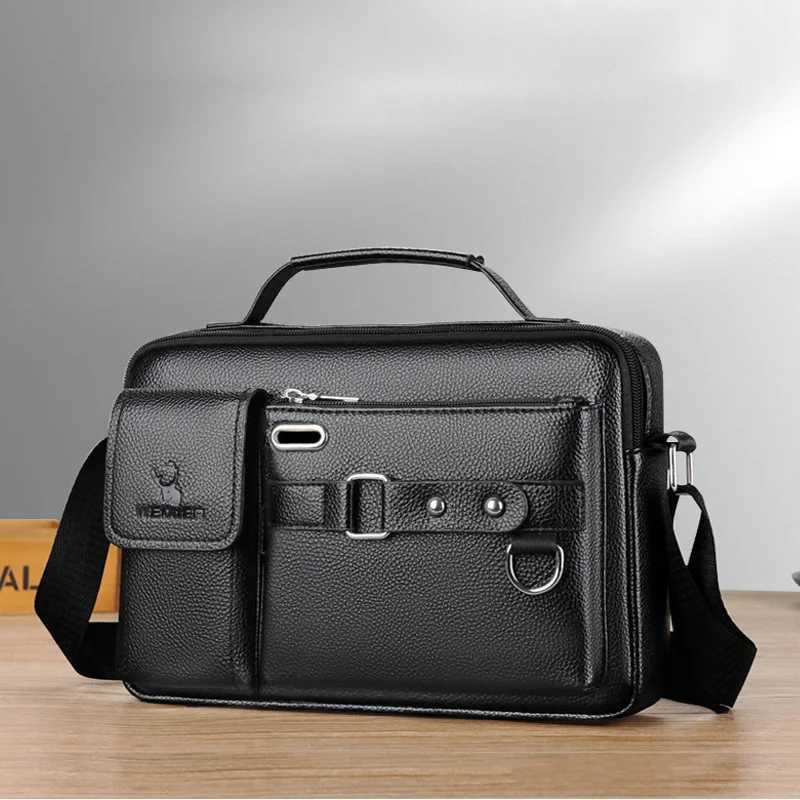 Mens PU Leather Shoulder Bag - Fits 10.4 iPad Business Messenger Fashion Crossbody Bag for Work Travel W250610