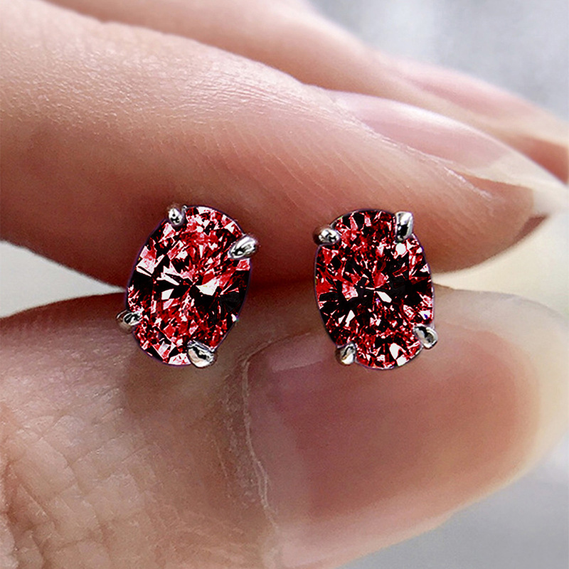 Rulalei Brand Sparkling Stud Earrings Simple Fashion Jewelry 925 Sterling Silver Oval Cut Multi Color 5A Cubic Zircon CZ Diamond Gemstones Party Women