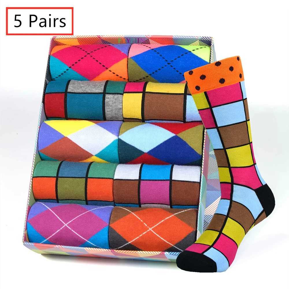 5 Pairs Men Cotton Fashion Color Pattern Happy Unisex Novelty Fun Dress Women Socks Z250610
