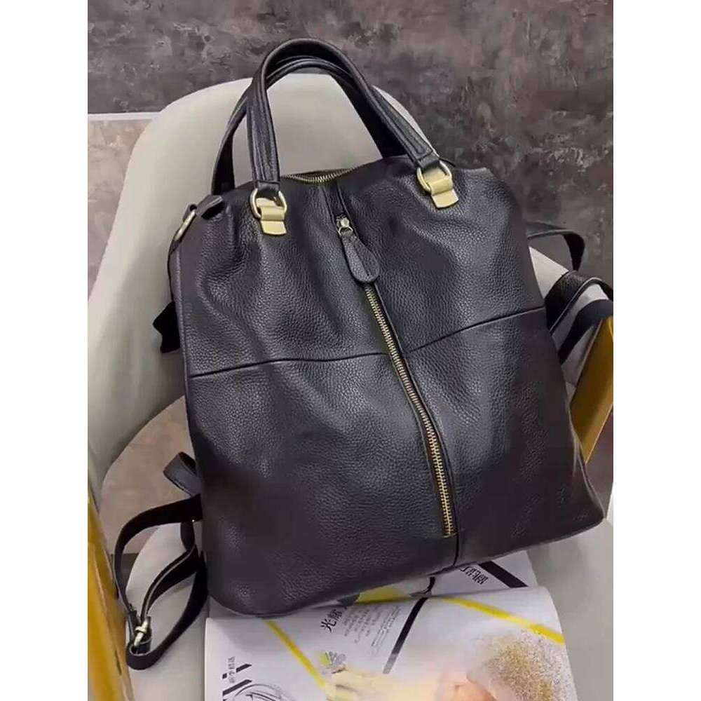 Zency Vintage Women's Genuine Leather Backpack Anti-Theft Large School Bag Designer Travel Satchel Shoulder Crossbody Top Handle