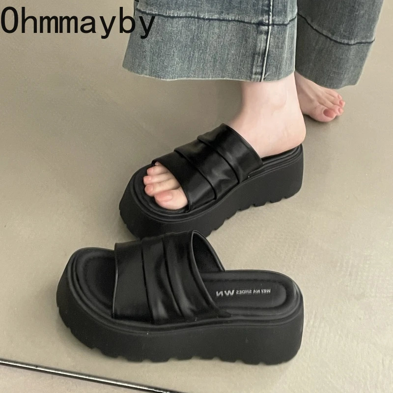 Summer Platform Flats Heel Women Slippers Fashion Open Toe Thick Bottom Slide Ladies Casual Dress Footwear 250609