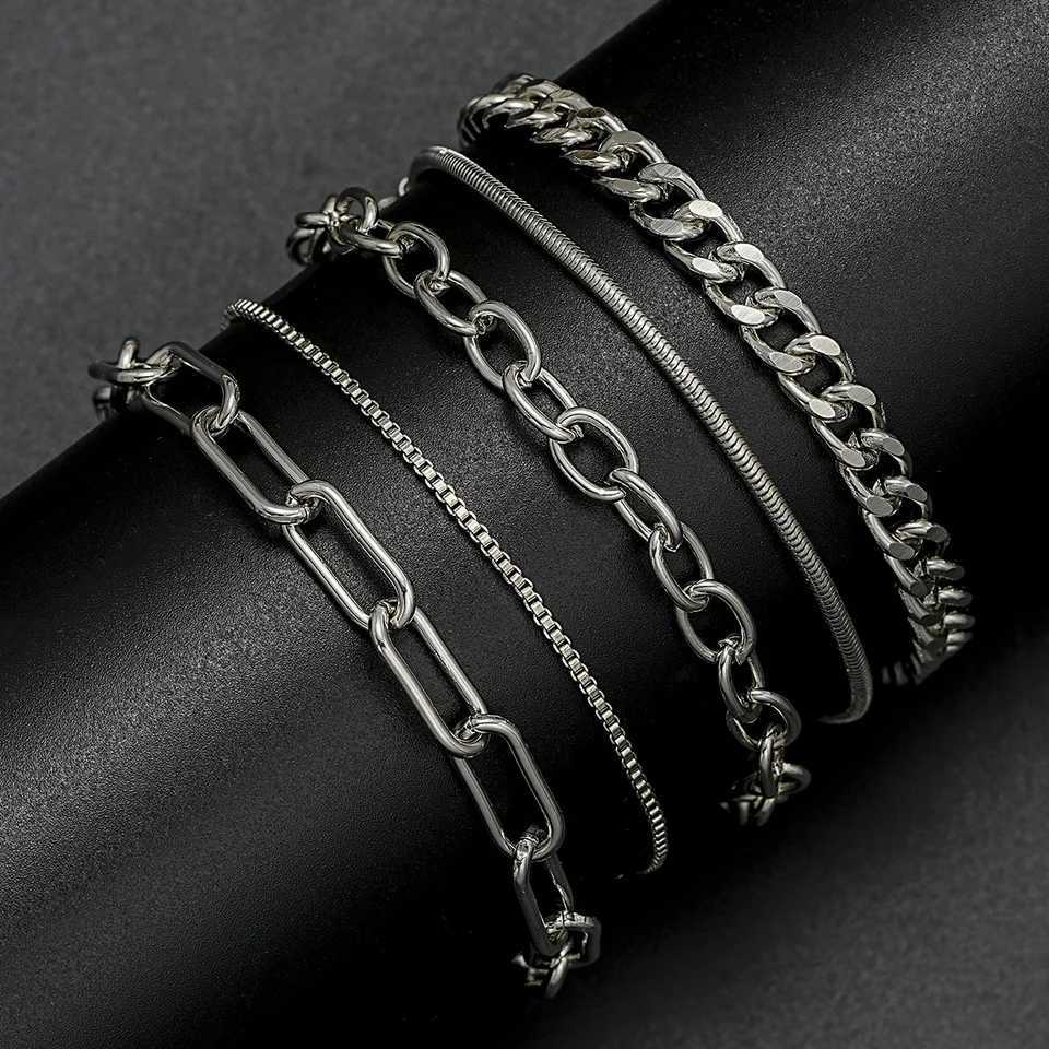 5 Pcs Fashion Simple Cuban Chain Bracelet Sets for Men Women Punk Vintage Metal Bracelet In Stock for Couples Unisex Jewelry Gifts XJ250707