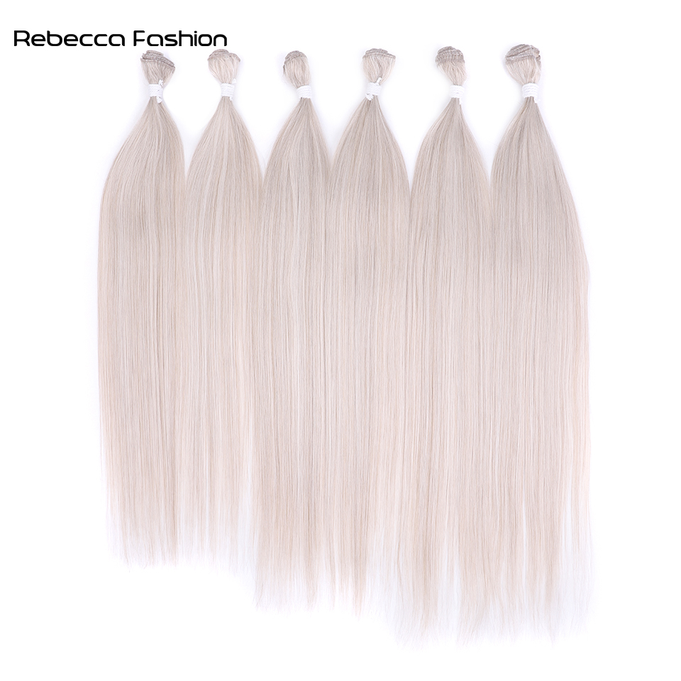 Rebecca Fashion Synthetic Yaki Straight Ombre Blonde Fake Bundles 22 24 26 Inches 6PCS Super Long Weave Extensions Hair