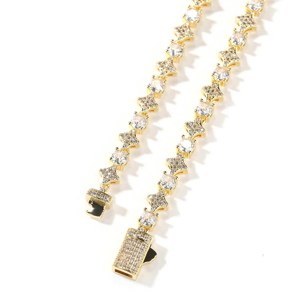 6mm New In Star Charms Tennis Chain Necklace Bracelet Iced Out Cubic Zirconia Full Sparkly Diamond Unisex Cz Stones Chains Hip-hop Personality Rapper 