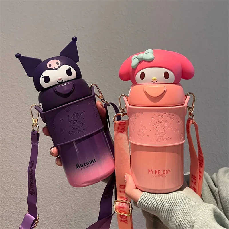 Sanrio 560ml Sanrio Kuromi Stainless Steel 316 Thermos Kawaii Hello Kitty Cinnamoroll Melody Kids Vacuum Flask Water Bottle TumblerXJ205