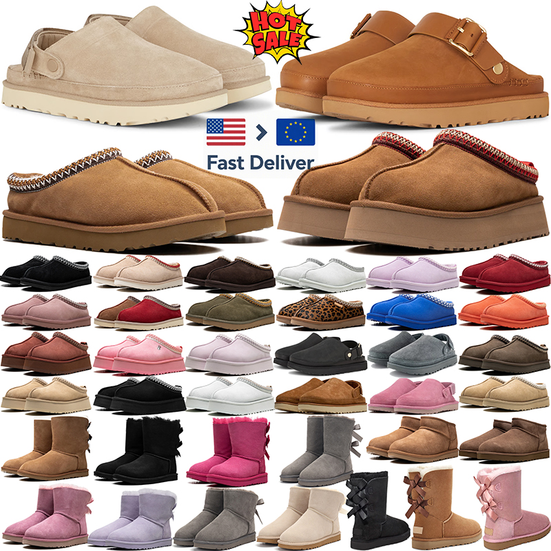 free shipping designers slippers tasman fur slide tazz bow boots chestnut black classic platform winter girls mens womens snow boots