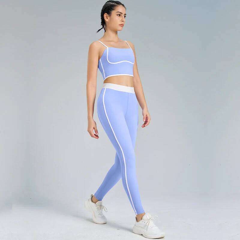 2pcs Patchwork Sport Yoga Suit Breathable Sportwear Adjustable Bra Workout Clothes for Women Outfit Fintess Set