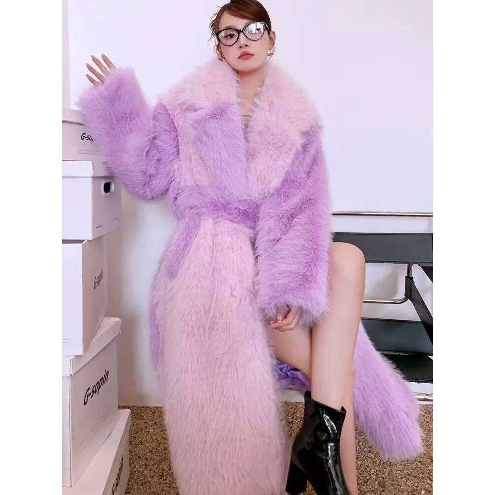 ZADORIN Spliced Oversize Belted Long Woman Winter Clothes Furry Jacket Fur Faux Coat New in Coats & Jackets