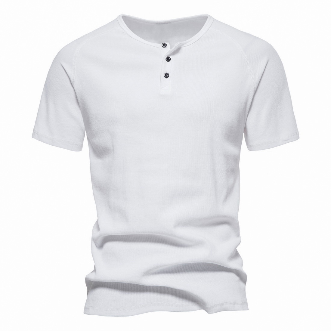 New Men's Henley Shirt 2025 Youth Solid Color Simple Half Cardigan Short Sleeve Cotton T-Shirt for Men